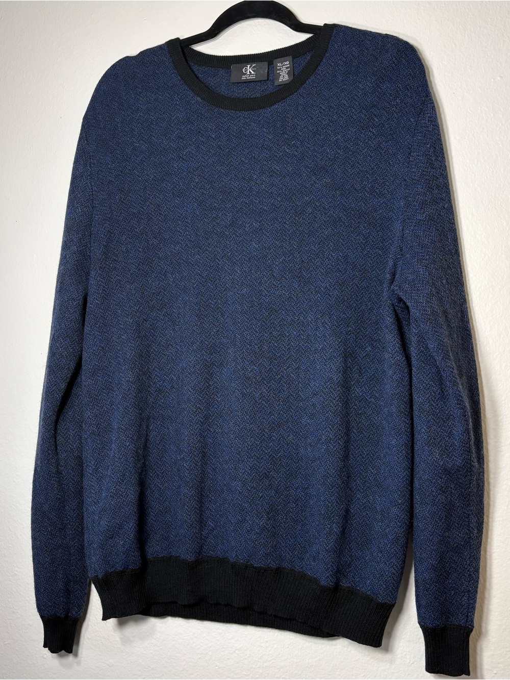 Calvin Klein Men's Dark Blue Crewneck Sweater with Black Trim